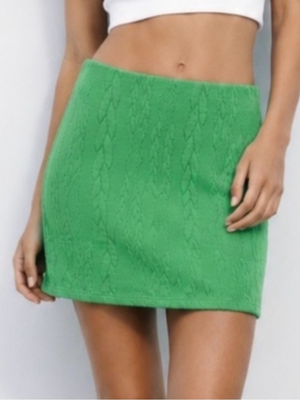 Zara Women Size M Green Cotton Blend Textured Cable Knit Mini Skirt NWT